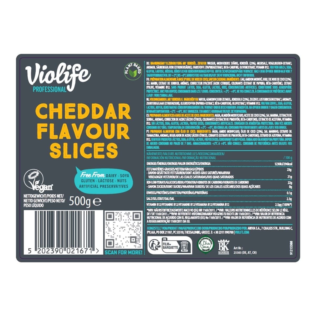 Lonchas veganas CHEDDAR 500g Violife
