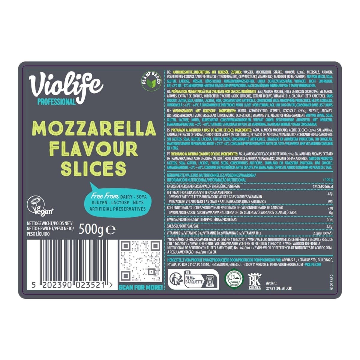 Lonchas veganas MOZZARELLA FL 500g Violife