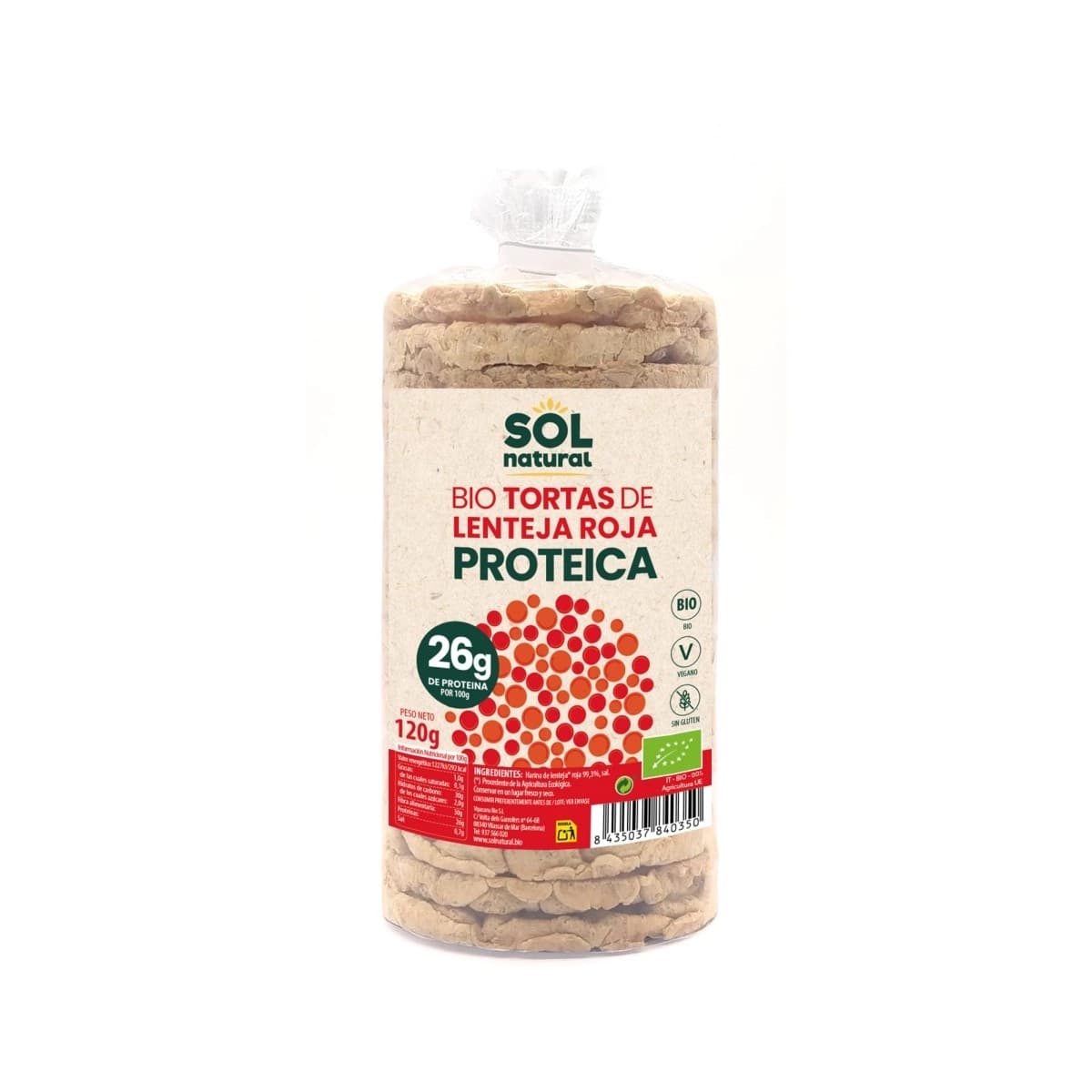 Tortas de lentejas roja Proteicas Bio sin gluten 120g Sol Natural
