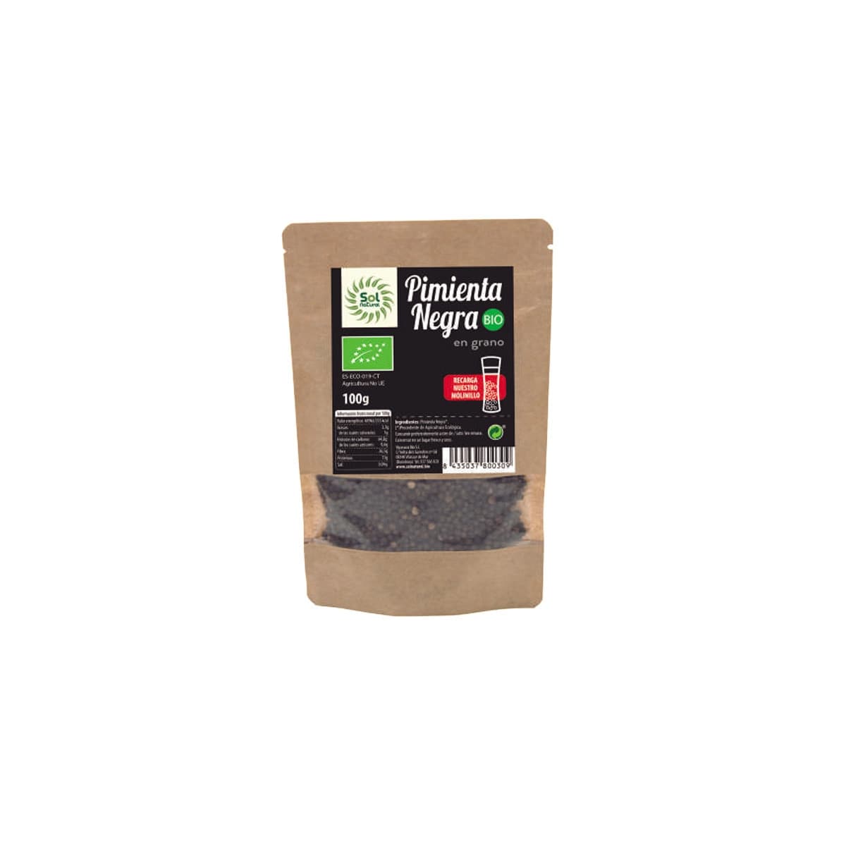 Pimienta Negra en grano Bio 100g Sol Natural