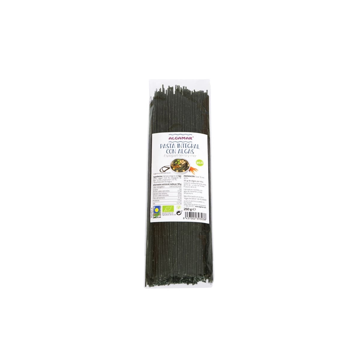 Espaguetti integral con algas tierra y mar bio 250g Algamar