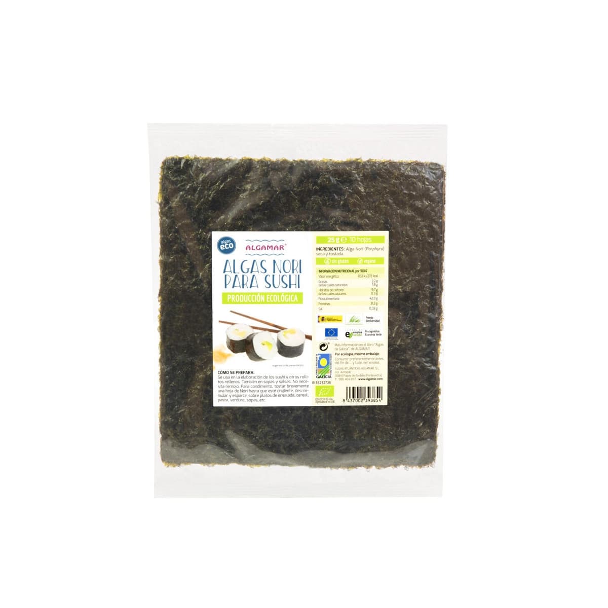 Alga nori para sushi Bio 10x25g Algamar