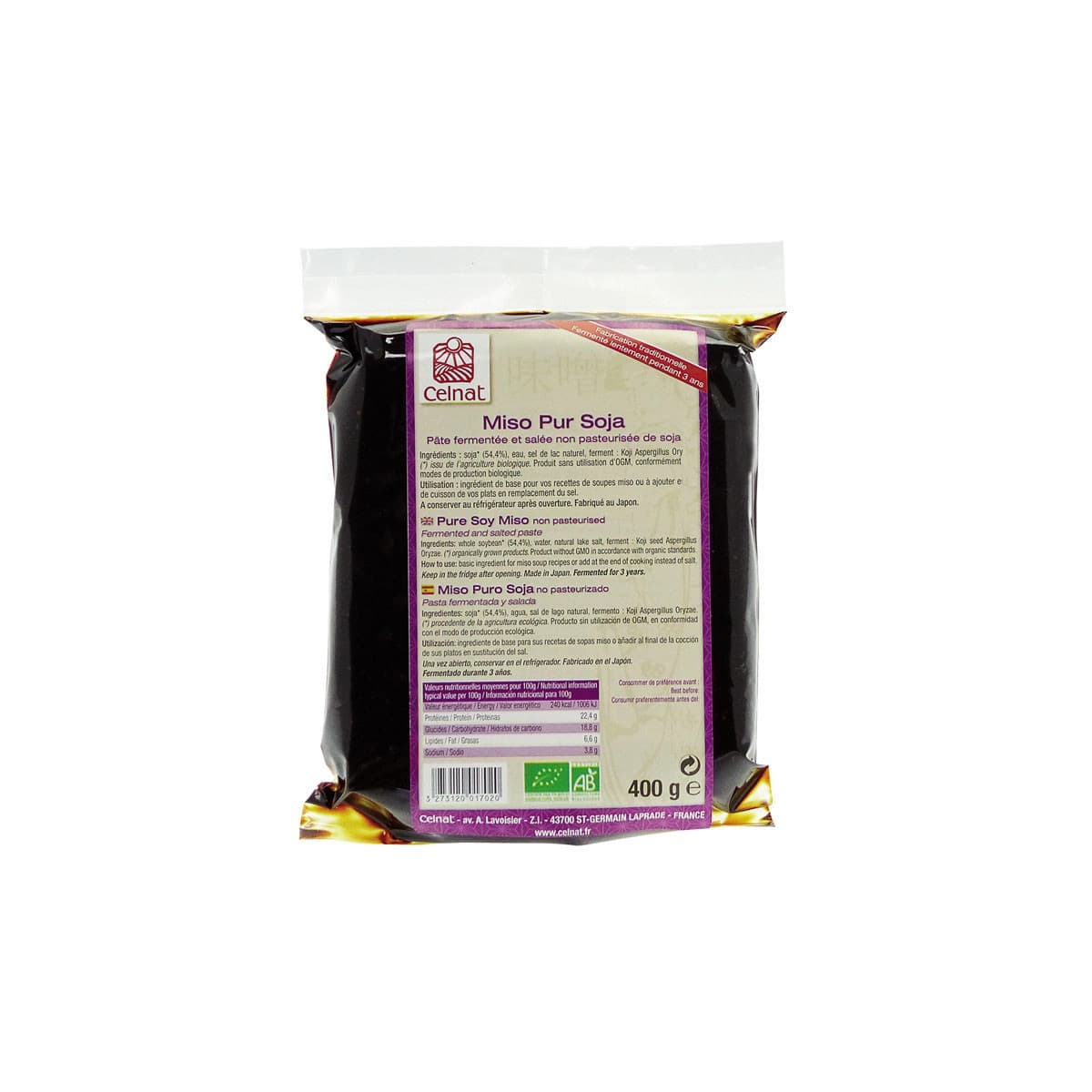 Hatcho Miso (soja) no pasteurizado Bio 400g Celnat