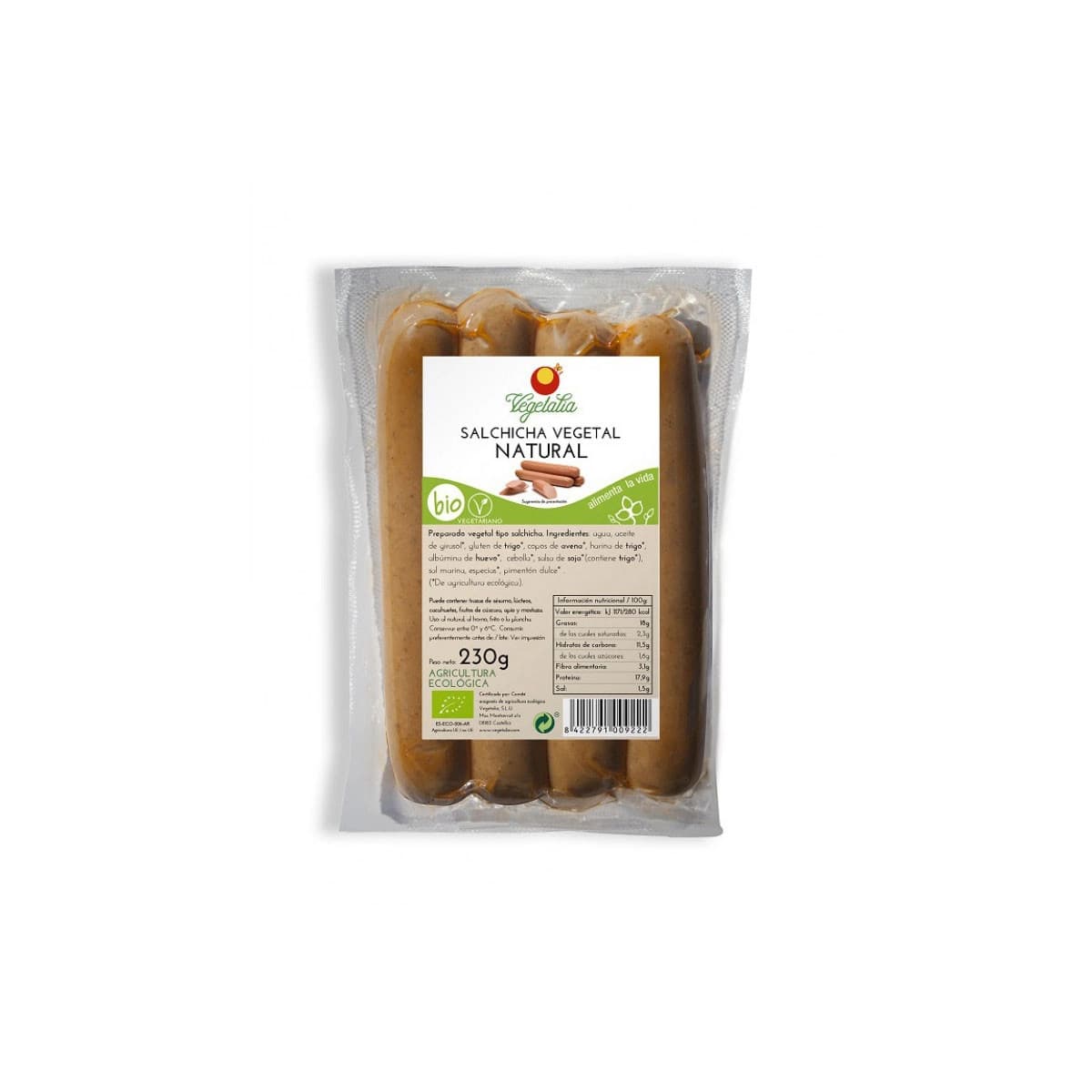 Salchicha vegetal natural bio 230g Vegetalia