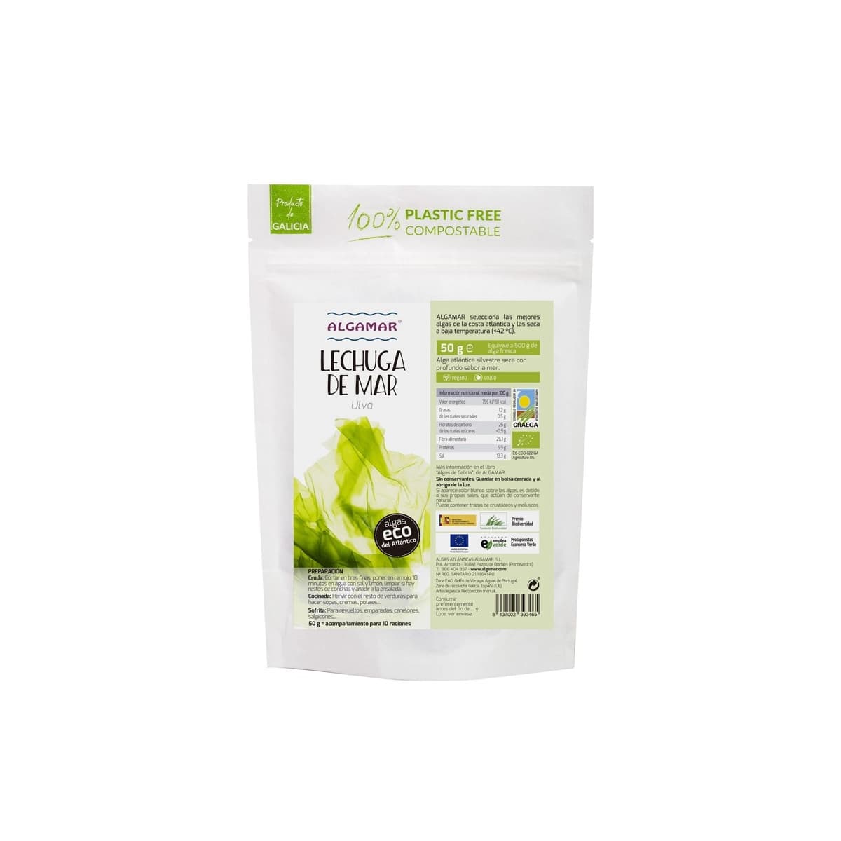 Lechuga de mar en copos (Ulva) Bio 50g Algamar