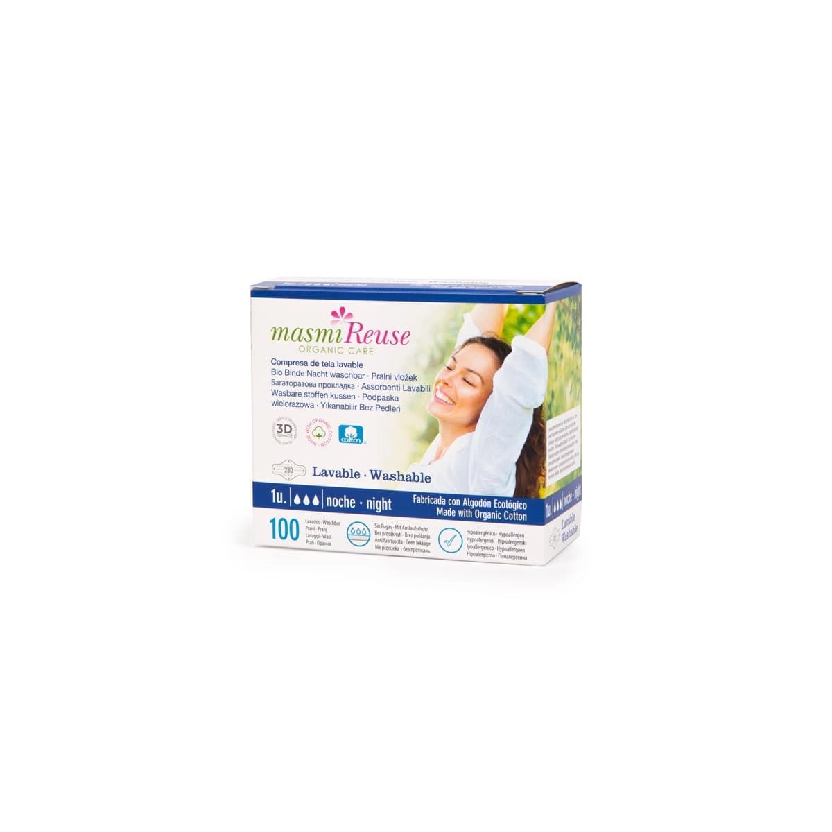Compresa de tela con alas lavable Noche Bio Masmi