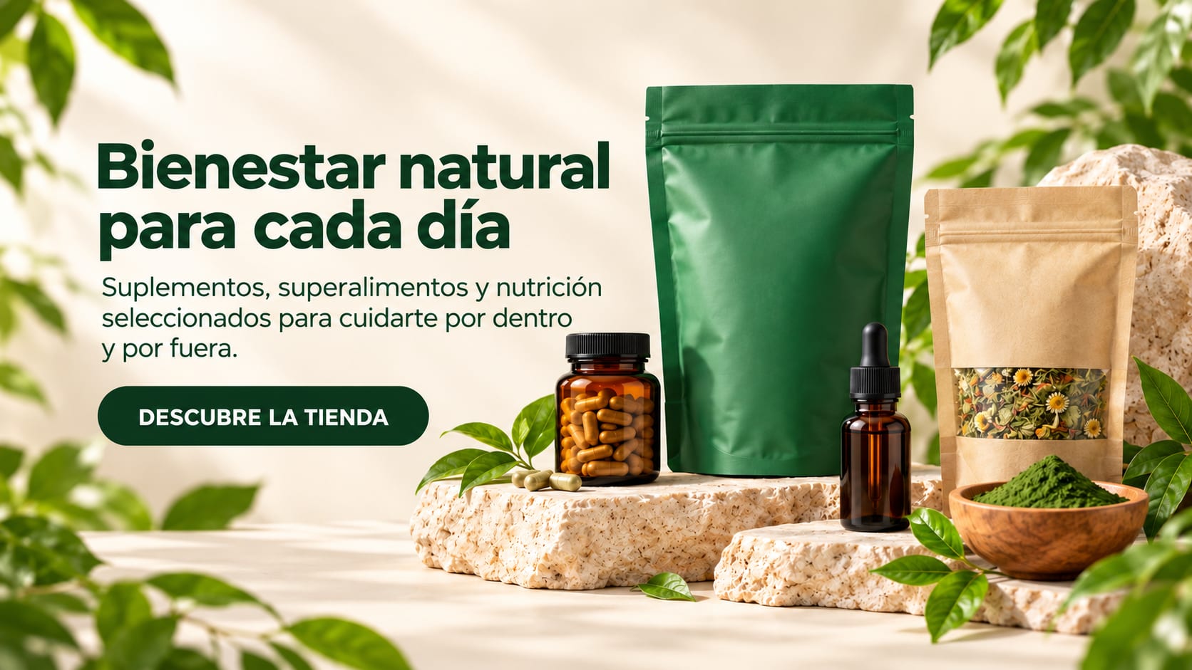 Bienestar natural para cada día. Suplementos, superalimentos y nutrición seleccionados para cuidarte por dentro y por fuera.